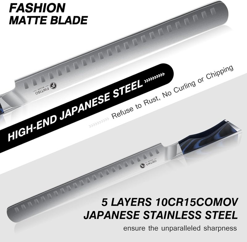 FINTISO Brisket Slicing Knife, 11.6 Inch Carving Knife, Japanese High Carbon Steel Slicing Knives with VG10 Steel Core & G10 Handle, Full Tang Ultra Sharp Meat Cleaver for BBQ, Turkey, Roast, Brisket - Image 2